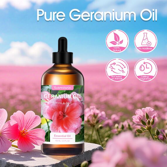 Geranium Öl 100 ml, Reines Geraniol Ätherische Öle für Diffusor, Geraniumöl Ätherisches Öl Aromatherapie Duftöl für Massage, DIY, Kerzenherstellung, Bad, Geschenke für Frauen Weihnachten