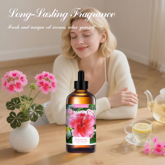 Geranium Öl 100 ml, Reines Geraniol Ätherische Öle für Diffusor, Geraniumöl Ätherisches Öl Aromatherapie Duftöl für Massage, DIY, Kerzenherstellung, Bad, Geschenke für Frauen Weihnachten