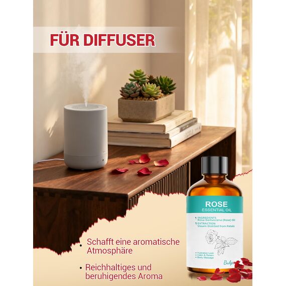 ENYORLI Ätherisches Rosenöl 100% Naturreine Ätherische Öle Rose100ml Für Hautpflege, Aromatherapie, Diffuser, DIY Seifen & Kerzen - Mit Messpipette
