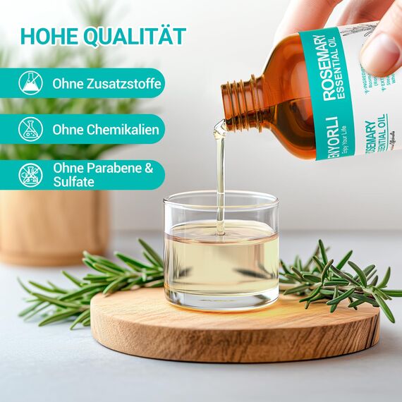 ENYORLI Rosmarinöl 100mL 100% Naturrein Dampfdestilliert für Haarwuchspflege, Hautpflege, Aromatherapie, Massage & Duftkerzen, Mit Pipette