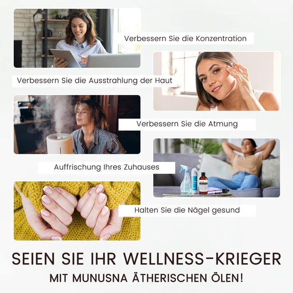 Teebaumöl 100ML, MUNUSNA Tea Tree Oil 100% Rein Naturrein für Haut, Gesicht, Haare, Nagel, Sauna Aufguss, Ätherisches Öl Teebaum für Diffuser, Duftöl Teebaum Öl für DIY Seife, Massage