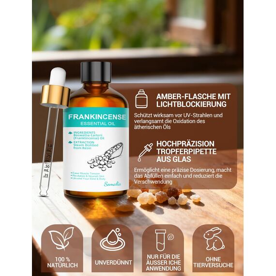 ENYORLI Weihrauchöl 100% Naturreine Ätherisches Öl Weihrauch Boswellia 100ml für Meditation, Hautpflege, Aromatherapie, Mit Messpipette