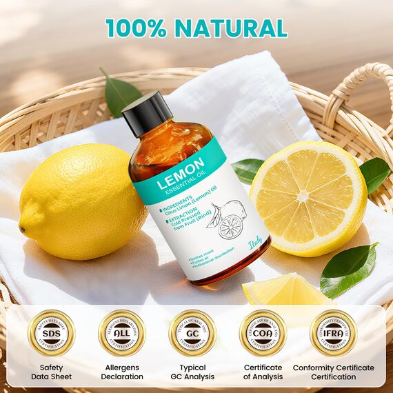 ENYORLI Zitronenöl Ätherisches Öl, Ätherische Öle Zitrone 100mL Citrus Limon für Massage, Hausreinigung, Aromatherapie, Diffuser, Selbstgemachte Seife, Kerzen, Raumduft