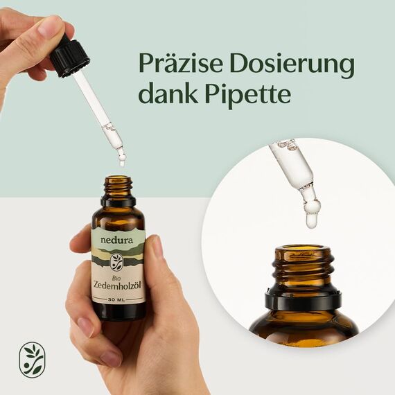 nedura® BIO Zedernholzöl [100% NATURREIN] - Aus echtem Zedern-Öl - Duftende ätherische Öle - Ideal für Diffusoren, Duftlampen, Aromatherapie - 30ml
