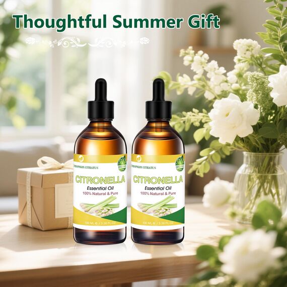 Citronella Öl 2x100 ml, Reines Citronella Ätherisches Öl für Aroma Diffuser, Zitronengrasöl Aromatherapie Duftöl für Duftlampen, DIY, Massage, Seife, Kerzenherstellung, Geschenke für Frauen