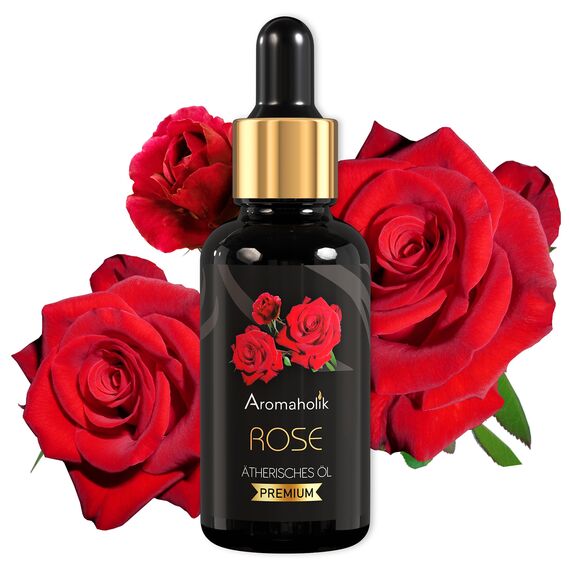 Aromaholik Rosenöl BIO 100% naturrein – Ätherische Öle für Diffuser & Aroma Diffuser – Zertifiziertes ätherisches Öl aus Indien – Rose Essential Oils 30ml für Sauna & Massage