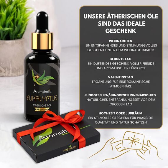 Premium reines natürliches Eukalyptusöl – 100 % pures ätherisches Öl, BIO, organisch – zur Herstellung ätherischer Öle, Kerzen, Seifen, DIY – Eucalyptus Essence 1L, Aromaholik