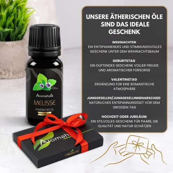Aromaholik Melissenöl BIO 100% naturrein – Ätherische Öle für Diffuser & Aroma Diffuser – Zertifiziertes ätherisches Öl aus Indien – Lemon Balm Essential Oils 10ml für Sauna & Massage