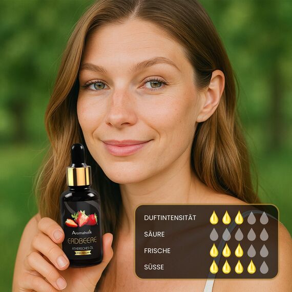 Aromaholik Erdbeeröl BIO 100% naturrein – Ätherische Öle für Diffuser & Aroma Diffuser – Zertifiziertes ätherisches Öl aus Indien – Strawberry Essential Oils 30ml für Sauna & Massage