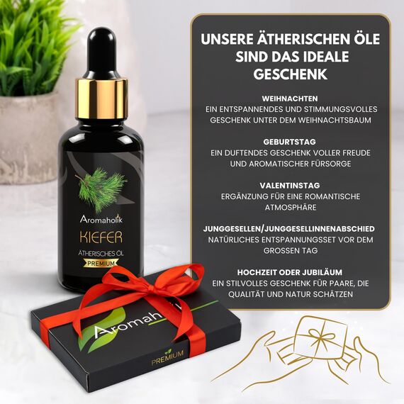 Aromaholik Kiefernöl BIO 100% naturrein – Ätherische Öle für Diffuser & Aroma Diffuser – Zertifiziertes ätherisches Öl aus Indien – Pine Essential Oils 30ml für Sauna & Massage