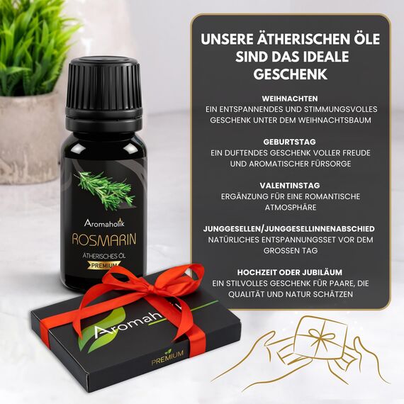Aromaholik Rosmarinöl BIO 100% naturrein – Ätherische Öle für Diffuser & Aroma Diffuser – Zertifiziertes ätherisches Öl aus Indien – Rosemary Essential Oils 10ml für Sauna & Massage