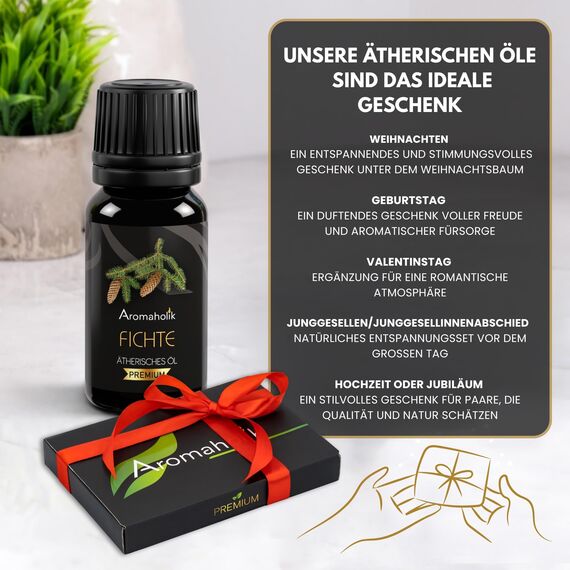 Aromaholik Fichtennadelöl BIO 100% naturrein – Ätherische Öle für Diffuser & Aroma Diffuser – Zertifiziertes ätherisches Öl aus Indien – Spruce Essential Oils 10ml für Sauna & Massage