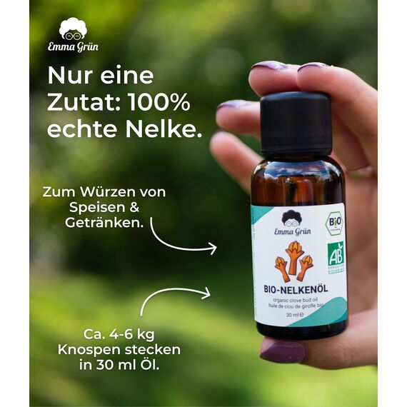 Emma Grün® Bio Nelkenöl [100% Naturrein] - Echtes Nelkenöl Bio 30ml - Ätherische Öle Naturrein - Aromatisches Gewürznelkenöl in LEBENSMITTELQUALITÄT - Clove Oil Essential Oils aus Madagascar
