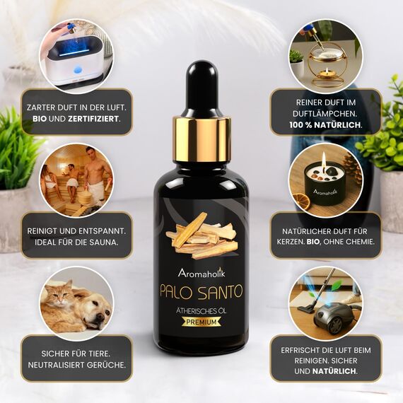Premium reines natürliches Palo Santo Öl – 100 % pures ätherisches Öl, BIO, organisch – zur Herstellung ätherischer Öle, Kerzen, Seifen, DIY – Palo Santo Essence 1L, Aromaholik