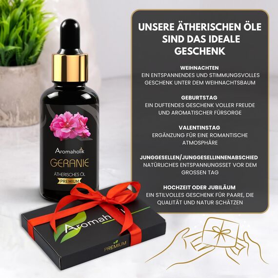 Premium reines natürliches Geranienöl – 100 % pures ätherisches Öl, BIO, organisch – zur Herstellung ätherischer Öle, Kerzen, Seifen, DIY – Geranium Essence 1L, Aromaholik