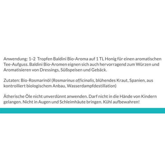 Baldini Bio Rosmarinöl 5ml - 100% Naturreines Ätherisches Öl - Lebensmittelqualität - Vegan - für Speisen, Getränke & Aroma Diffuser - aus Marokko