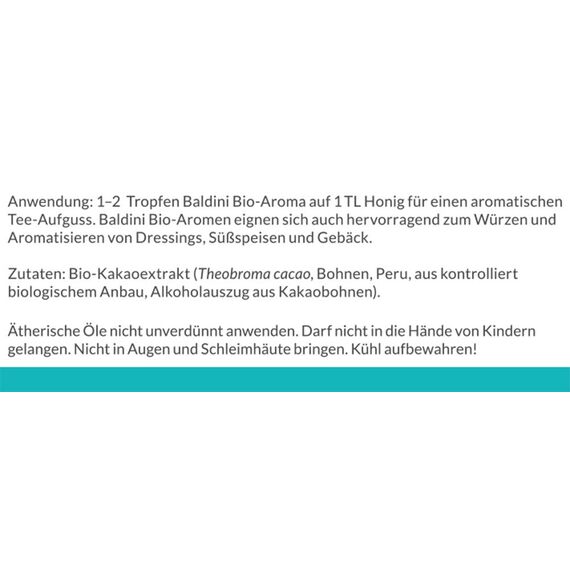 Baldini Bio Kakao Extrakt 5ml - 100% Naturreines Ätherisches Öl - Lebensmittelqualität - Vegan - für Speisen, Getränke & Aroma Diffuser - aus Peru