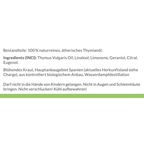 Baldini Bio Thymianöl rot 5ml - 100% Naturreines Ätherisches Öl - Lebensmittelqualität - Vegan - für Speisen, Getränke, Aroma Diffuser - aus Deutschland