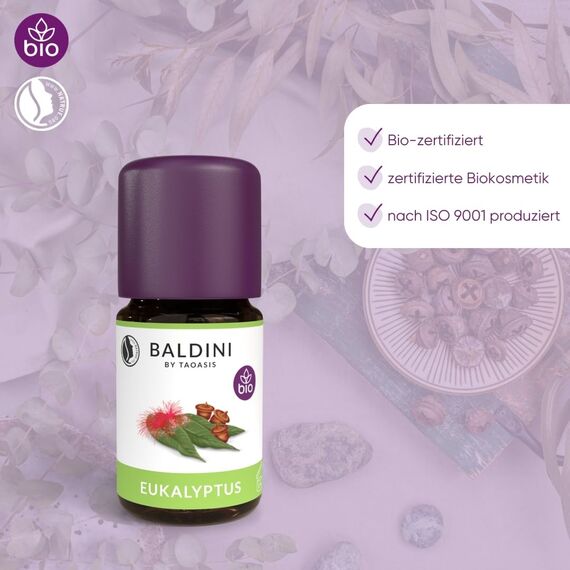 Baldini Eukalyptusöl 100% naturreines ätherisches Öl – Bio-Qualität – 5 ml – Für Aromatherapie, Raumbeduftung und kosmetische Anwendungen