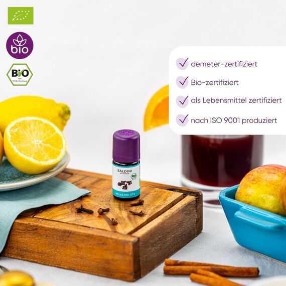 Baldini Bio Nelkenblütenöl 5ml - 100% Naturreines Ätherisches Öl - Lebensmittelqualität - Vegan - für Speisen, Getränke, Aroma Diffuser - aus Madagascar