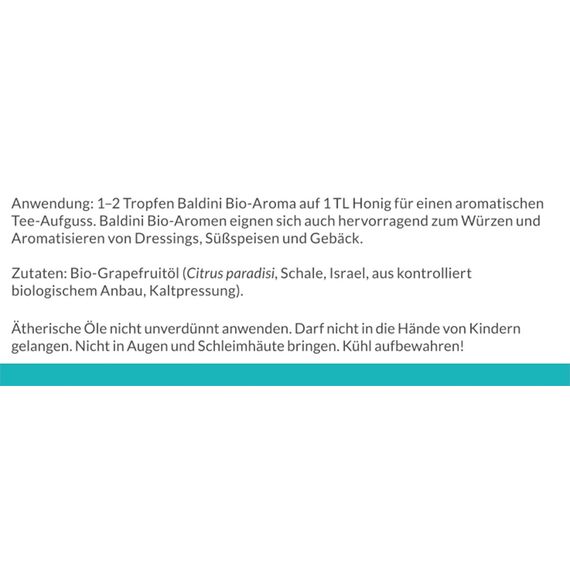 Baldini Bio Grapefruit 5ml - 100% Naturreines Ätherisches Öl - Lebensmittelqualität - Vegan - für Speisen, Getränke & Aroma Diffuser - aus Mexico