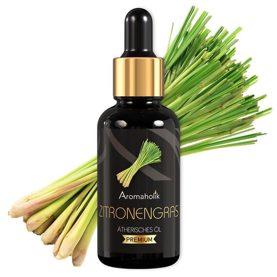 Aromaholik Zitronengrasöl BIO 100% naturrein – Ätherische Öle für Diffuser & Aroma Diffuser – Zertifiziertes ätherisches Öl aus Indien – Lemongrass Essential Oils 30ml für Sauna & Massage
