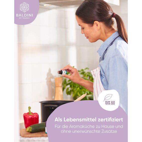 Baldini Bio Rosenöl 5ml - 100% Naturreines Ätherisches Öl - Lebensmittelqualität - Vegan - für Speisen, Getränke & Aroma Diffuser - aus Bulgarien