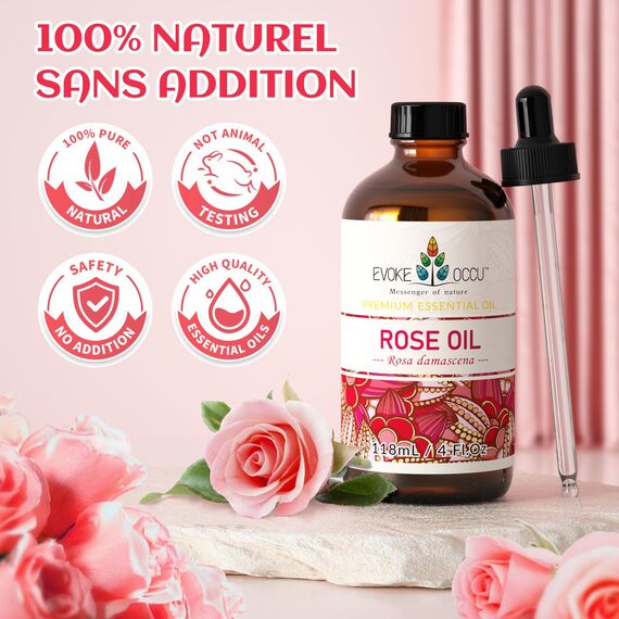 EVOKE OCCU Rose ätherisches Öl 118ml - Duftöl für Diffusor, Kerzen DIY und Seifenherstellung, Rosenöl für Hautpflege und Entspannung
