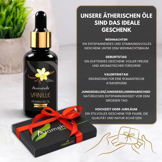 Aromaholik Vanilleöl BIO 100% naturrein – Ätherische Öle für Diffuser & Aroma Diffuser – Zertifiziertes ätherisches Öl aus Indien – Vanilla Essential Oils 30ml für Sauna & Massage