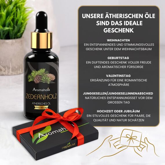 Aromaholik Zedernholzöl BIO 100% naturrein – Ätherische Öle für Diffuser & Aroma Diffuser – Zertifiziertes ätherisches Öl aus Indien – Cedarwood Essential Oils 30ml für Sauna & Massage
