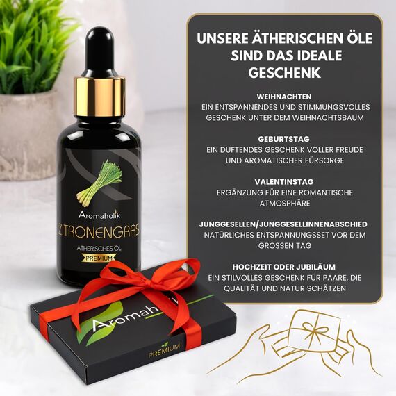 Premium reines natürliches Zitronengrasöl, 100 % pures ätherisches Öl, BIO, organisch - zur Herstellung ätherischer Öle, Kerzen, Seifen, DIY – Lemongrass Essence 1L, Aromaholik