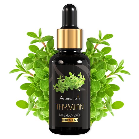 Aromaholik Thymianöl BIO 100% naturrein – Ätherische Öle für Diffuser & Aroma Diffuser – Zertifiziertes ätherisches Öl aus Indien – Thyme Essential Oils 30ml für Sauna & Massage