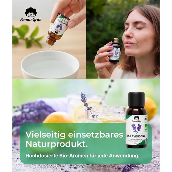 Emma Grün® Bio Lavendelöl Ätherisches Öl [100% Naturrein] - Zertifiziertes Lebensmittel zum Einnehmen - Ätherisches Lavendel Öl Bio - Essential Oil 30ml - Duftöl Lavendel für Aromatherapie
