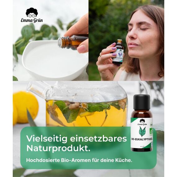 Emma Grün® Bio Eukalyptusöl Ätherisches Öl [100% Naturrein] - Ätherische Öle Naturrein - Eucalyptus Oil 3x 30ml - Zertifiziertes Lebensmittel zum Einnehmen - Bio-Öle aus Griechenland