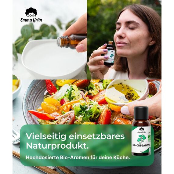 Emma Grün® Bio Oregano Öl mit +82% Carvacrol [HOCHDOSIERT] - Echtes Oregano Oil 100% Naturrein - Zertifiziertes Lebensmittel - Würziges Oreganoöl Bio 30ml - Ätherisches Öl aus Griechenland