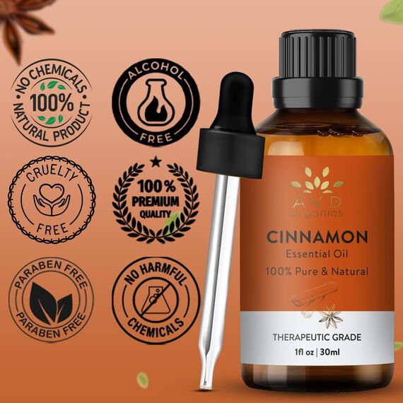 AVD ORGANICS zimtöl für die haut | (100% rein und natürlich zimtöl ätherisch | perfekt für Aromatherapie, Entspannung und mehr | 1 fl. Unze
