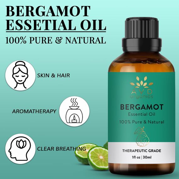 AVD ORGANICS Ätherisches Bergamottenöl 30 ml | 100% reine therapeutische Qualität für Aromatherapie Diffusoren Raumdüfte Seifen| und Kerzenherstellung. 1 fl. oz. oz. oz.