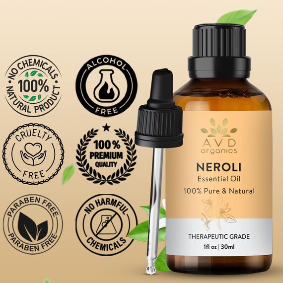 AVD ORGANICS Neroli Ätherisches Öl 30 ml | 100% rein & natürlich | Neroli Essential Oil für Haut, Aromatherapie, Massage & Diffusor – Premium ätherisches Neroliöl