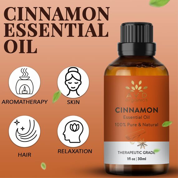 AVD ORGANICS zimtöl für die haut | (100% rein und natürlich zimtöl ätherisch | perfekt für Aromatherapie, Entspannung und mehr | 1 fl. Unze