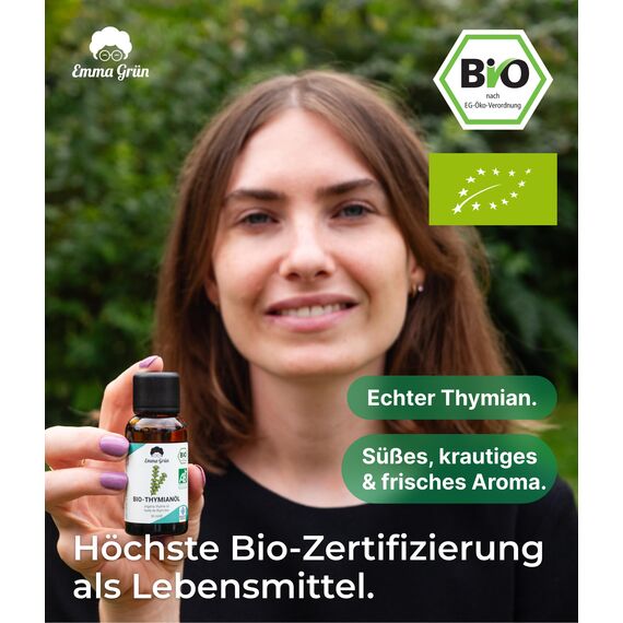 Emma Grün® Bio Thymianöl [100% Naturrein] - Ätherisches Öl 3x 30ml - Würzig-Frisches Thymian Öl zum Einnehmen - Ätherische Öle aus Bio Thymian in LEBENSMITTELQUALITÄT - Essential Oils Aus Griechenland