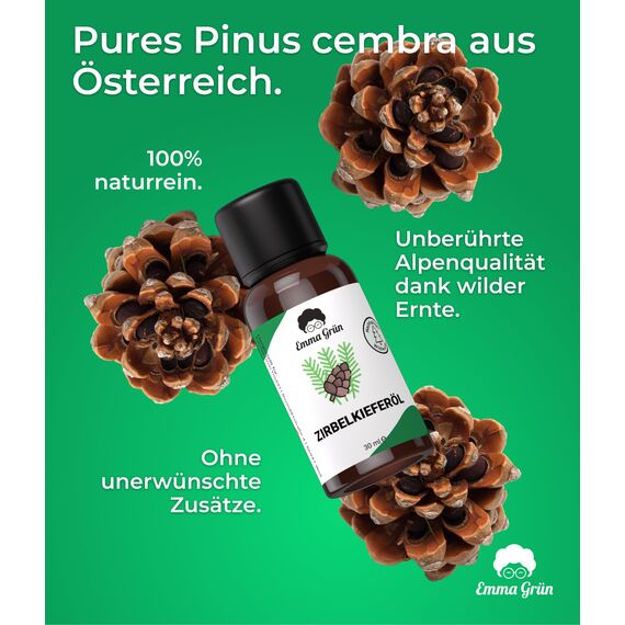 Emma Grün® Bio Zirbenöl [100% NATURREIN] - Echtes Zirbelkiefer Öl 3x 30ml aus Alpen Wildwuchs - WILDE ERNTE - Naturreines Ätherisches Öl - Waldiges Zirbenöl für Diffusor, Zirbenspäne & Sauna