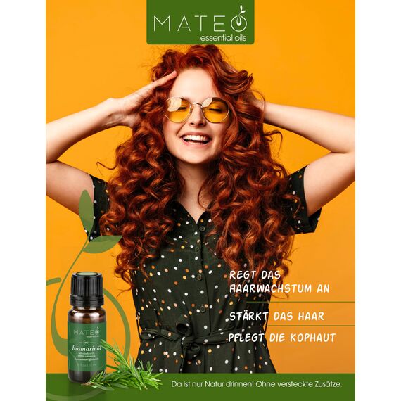 MateoEssentialsOils - 100% Reines & natürlich Rosmarinöl – Erfrischender Duft & Vielseitige Anwendungen – Perfekt für Aromatherapie, Gegen Haarausfall – Auch für Diffusor – Rosmarin oil - 10 ml.