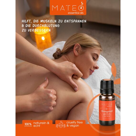 MateoEssentialsOils - 100% Reines und Natürlich Orangenöl – Belebend & Erfrischend – Gewonnen aus echten Orangen - Ideal für Aromatherapie, Massagen & Naturkosmetik – Orange oil - 10 ml.