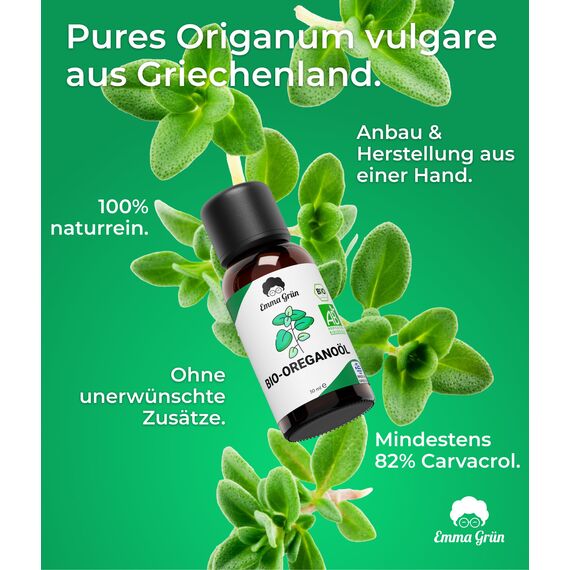 Emma Grün® Bio Oregano [100% Naturrein] - Oregano Oil mit +82% Carvacrol - Zertifiziertes Lebensmittel - Oreganoöl Bio 3x 30ml - Ätherisches Öl Hochdosiert aus Griechenland - Öl Ätherische Öle