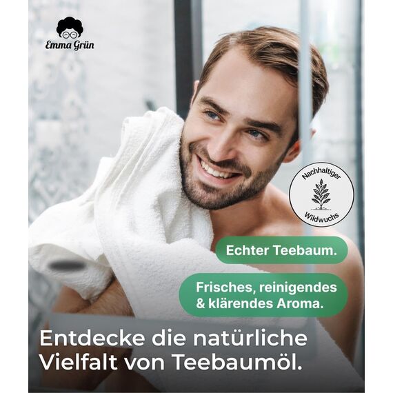 Emma Grün® Teebaumöl Ätherisches Öl 3x 30ml [100% NATURREIN] - Teebaum Diffuser Öl für Raumduft, Aroma Diffuser & Duftlampe - DIY Duftöl als Massageöl, Kerzen Duftöl & Seifenherstellung - Tea Tree Oil