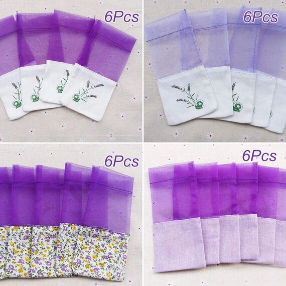 GLOBALDREAM 24 Stück Lavendelbeutel Beutel Leere Beutel Lila Kordelzug Gaze Baumwolle für Lavendel, Gewürze und Kräuter