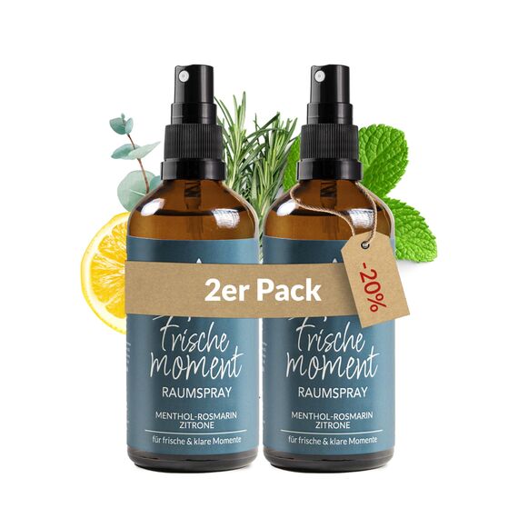 Heldengrün® Raumspray "Frischemoment" [ECHTE BIO-ÖLE] Dermatologisch getestet - Frische Lust Raumspray - Bio Raumduft mit Minze, Rosmarin & Zitrone - Textil Duftspray & Lufterfrischer 2-100 ml