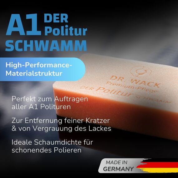 Dr. Wack – A1 DER Politur SCHWAMM I Premium Schwamm zum Auto-Polieren I Perfekt zum Auftragen aller A1 Polituren I Langlebiger Polier-Schwamm für alle Lacke I Hochwertige Autopflege – Made in Germany