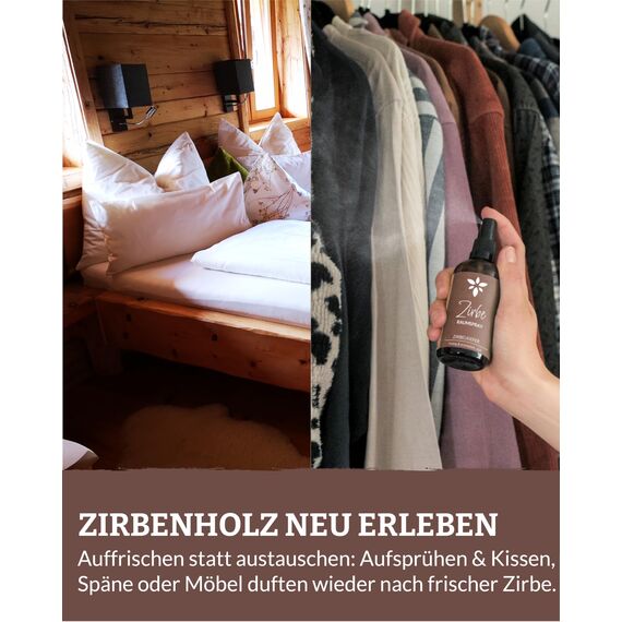 Heldengrün® Zirbenspray "Alpenzirbe" [ECHTES ZIRBENÖL] Dermatologisch getestet - Zirbenöl Spray - Holzig & frisch - Kissenspray & Raumspray Tannenduft - Zirbelkiefer aus Österreich - 3 x 100 ml