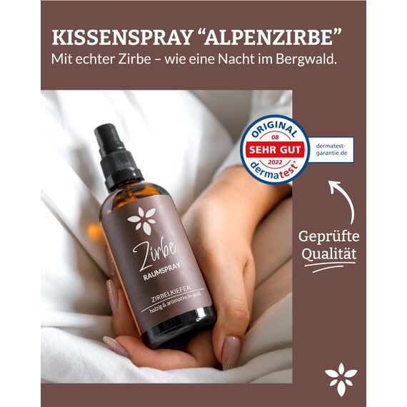 Heldengrün® Zirbenspray "Alpenzirbe" [ECHTES ZIRBENÖL] Dermatologisch getestet - Zirbenöl Spray - Holzig & frisch - Kissenspray & Raumspray Tannenduft - Zirbelkiefer aus Österreich - 2 x 100 ml